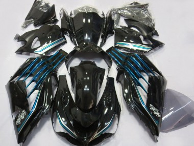 2012-2024 Kawasaki ZX14R ZZR1400 Motorcycle Fairings - Glossy Black Light Blue Canada