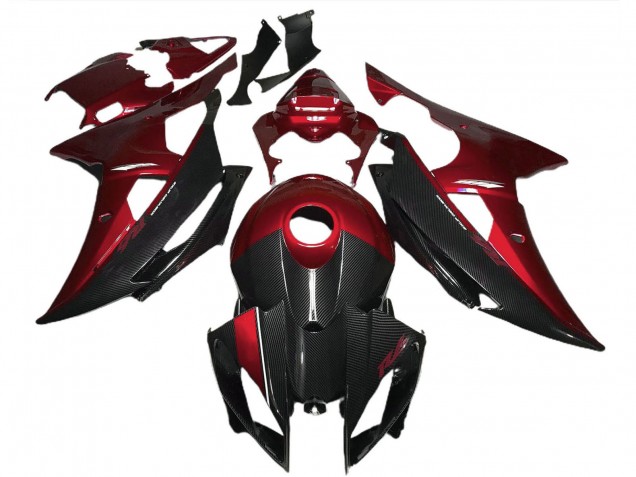 2008-2016 Yamaha R6 Motorcycle Fairings - Red Black Carbon Fiber Style Canada