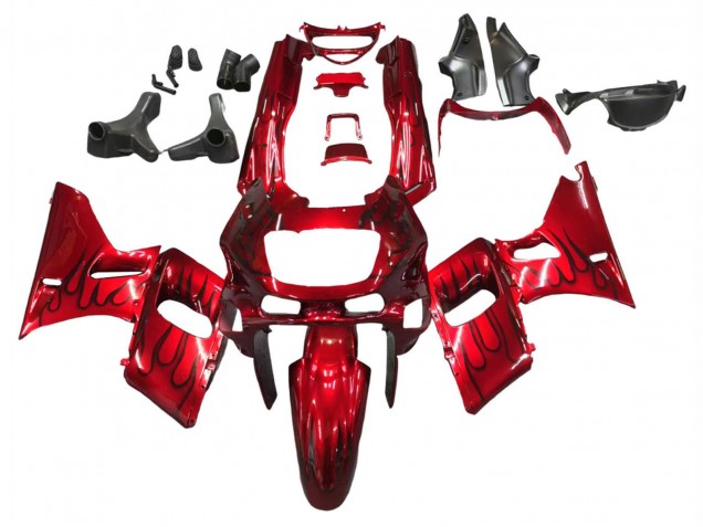 1998-2003 Kawasaki ZZR600 Motorcycle Fairings - Red with Black Flame Canada