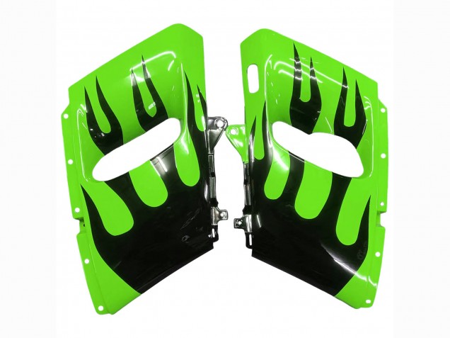 1998-2003 Kawasaki ZZR600 Motorcycle Fairings - Green Glossy Black Flame Canada