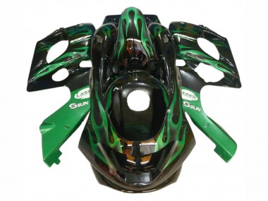 1996-2007 Yamaha YZF600R Thundercat Motorcycle Fairings - Black with Dark Green Flame Canada