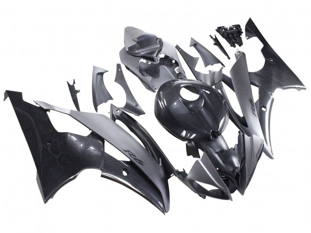 2008-2016 Yamaha YZF 600 R6 Motorcycle Fairings - Grey Black Carbon Fiber Style Canada