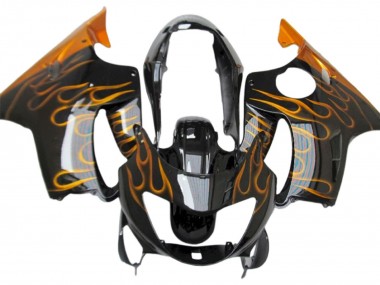 1999-2000 Honda CBR600 F4 Motorcycle Fairings - Glossy Black Gold Flame Canada
