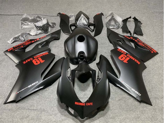 2011-2014 Ducati 1199 Motorcycle Fairings - Matte Black with Red Decals Mambo Cafe 19 Canada