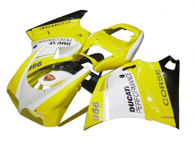 1993-2005 Ducati 996 Motorcycle Fairing - White Yellow Glossy Black Corse Performance Canada