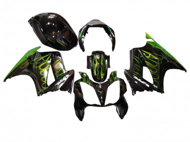 2002-2013 Honda VFR 800 Motorcycle Fairings - Glossy Black Green Flame Canada