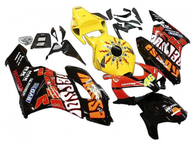 2004-2005 Honda CBR1000RR Motorcycle Fairings - Yellow Orange Glossy Black Repsol Rossi 46 Canada