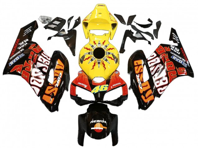 2004-2005 Honda CBR1000RR Motorcycle Fairings - Yellow Orange Glossy Black Repsol Rossi 46 Canada