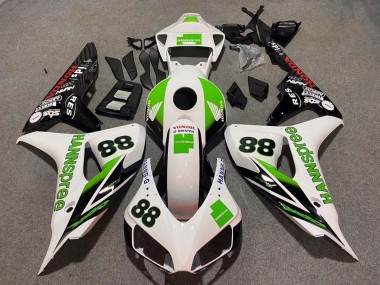 2006-2007 Honda CBR1000RR Motorcycle Fairings - White Green Glossy Black Hannspree 88 Canada