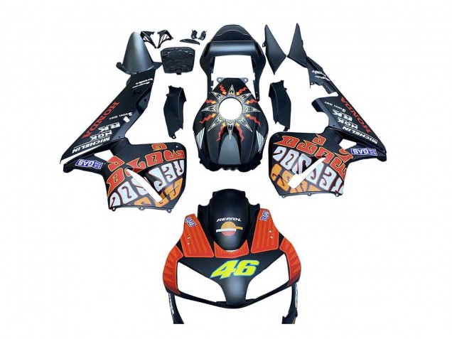 2003-2004 Honda CBR600RR Motorcycle Fairings - Matte Black Orange Repsol Rossi 46 Canada