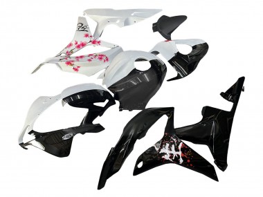 2007-2008 Honda CBR600RR Motorcycle Fairings - White Cherry Blossom Glossy Black Split Canada