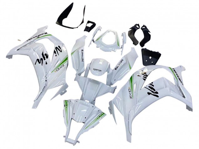 2011-2015 Kawasaki ZX10R Motorcycle Fairings - White Green Stripe Black Ninja Canada