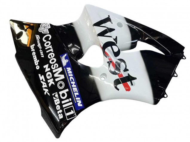 2000-2002 Kawasaki ZX6R Motorcycle Fairings - Glossy Black White West Michelin Canada