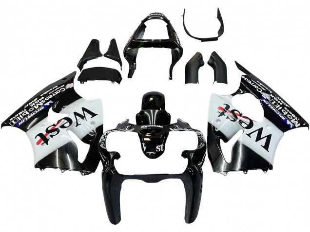 2000-2002 Kawasaki ZX6R Motorcycle Fairings - Glossy Black White West Michelin Canada