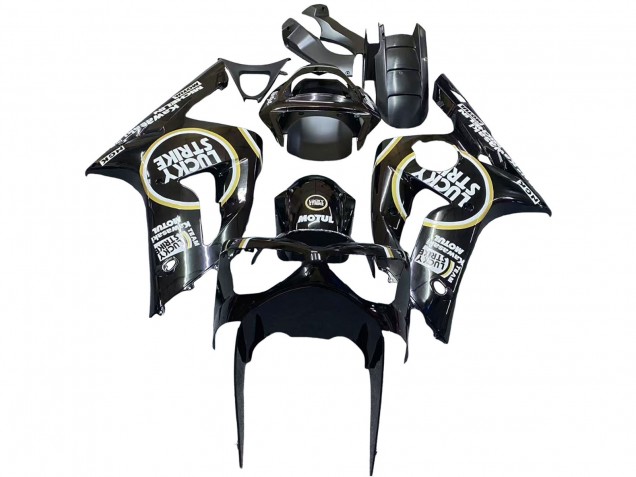 2003-2004 Kawasaki ZX6R Motorcycle Fairings - Glossy Black White Motul Lucky Strike Canada