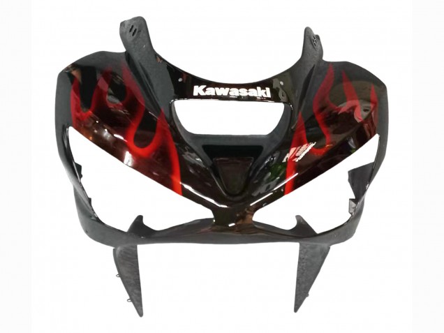 2003-2004 Kawasaki ZX6R Motorcycle Fairings - Glossy Black Red Flame Canada