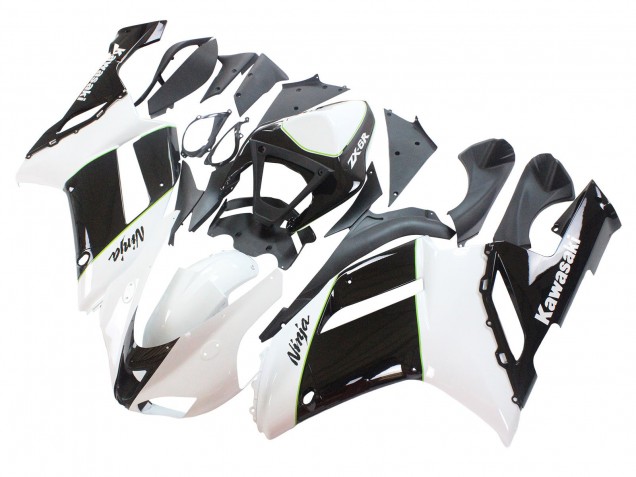 2007-2008 Kawasaki ZX6R Motorcycle Fairings - Black White Ninja Canada
