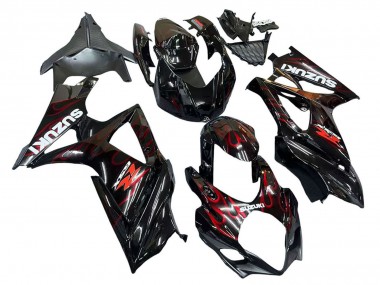 2007-2008 Suzuki GSXR 1000 Motorcycle Fairings - Black Red Flame Canada