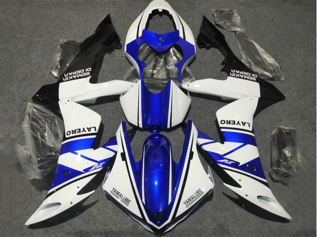 2002-2003 Yamaha YZF 1000 R1 Motorcycle Fairings - White Blue Matte Black Yamalube Canada