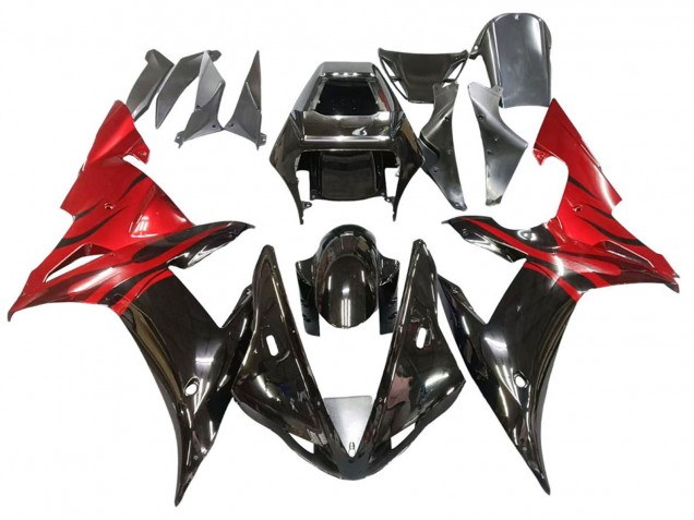 2002-2003 Yamaha YZF 1000 R1 Motorcycle Fairings - Glossy Black Red Flame Canada