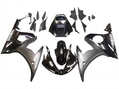 2003-2004 Yamaha YZF R6 Motorcycle Fairings - Glossy Black Matte Black White Decals Canada