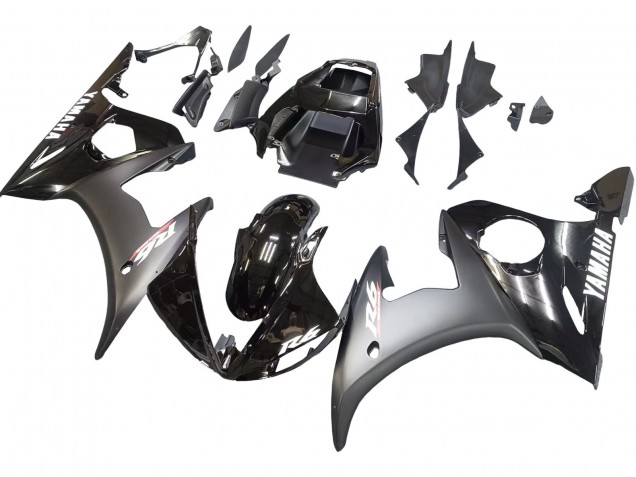2006-2009 Yamaha YZF R6S Motorcycle Fairings - Glossy Black Matte Black White Decals Canada