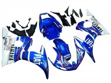 2003-2004 Yamaha YZF R6 Motorcycle Fairings - White Blue Fiat Motul Kastinee Canada