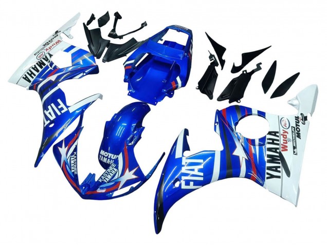 2003-2004 Yamaha YZF R6 Motorcycle Fairings - White Blue Fiat Motul Kastinee Canada