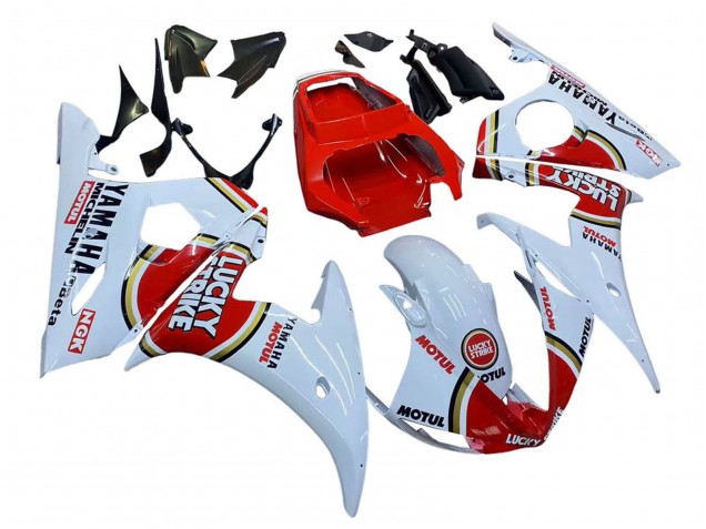 2006-2009 Yamaha YZF R6S Motorcycle Fairings - White Red Lucky Strike Motul Canada