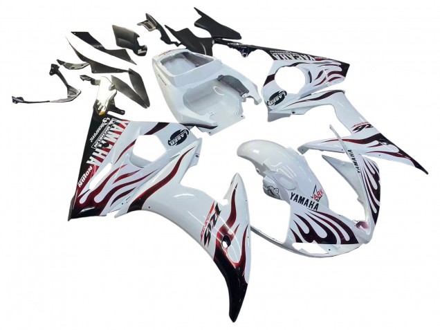 2006-2009 Yamaha YZF R6S Motorcycle Fairings - White with Dark Black Flame Canada