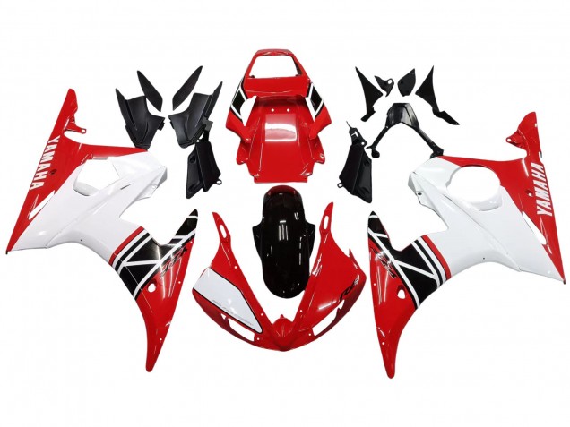 2003-2004 Yamaha YZF R6 Motorcycle Fairing - White Red Glossy Black Canada
