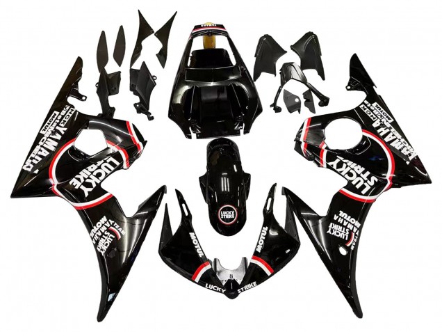 2006-2009 Yamaha YZF R6S Motorcycle Fairings - Glossy Black Red White Lucky Strike Motul Canada