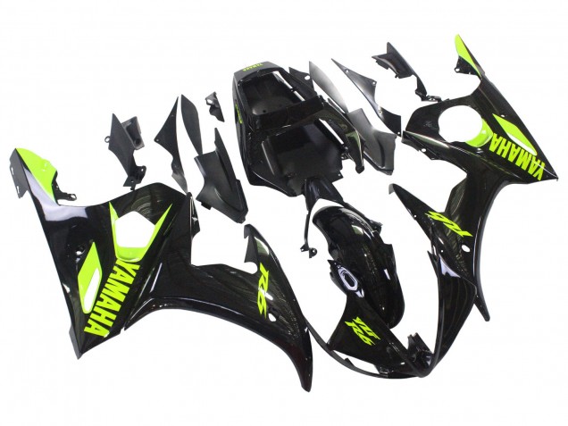 2006-2009 Yamaha YZF R6S Motorcycle Fairings - Glossy Black Neon Yellow Canada