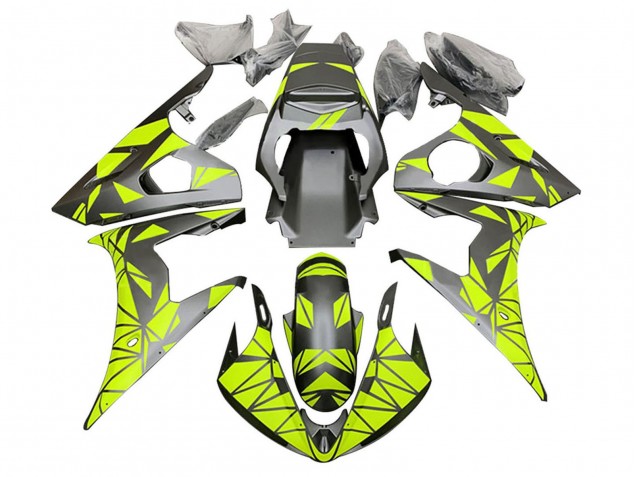 2006-2009 Yamaha YZF R6S Motorcycle Fairings - Neon Green Matte Black Geometric Canada
