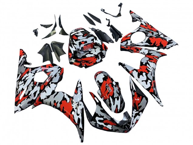 2003-2004 Yamaha YZF R6 Motorcycle Fairings - Black Red Grey Camouflage Canada