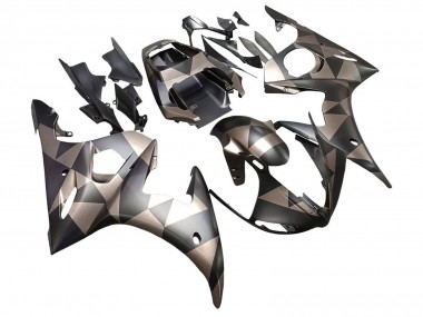 2005 Yamaha YZF 600 R6 Motorcycle Fairings - Matte Black Grey Geometric Canada