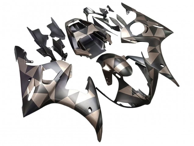 2005 Yamaha YZF 600 R6 Motorcycle Fairings - Matte Black Grey Geometric Canada