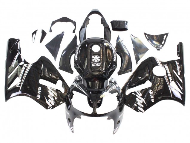 2000-2001 Kawasaki ZX12R Motorcycle Fairings - Glossy Black White Elf Snow Canada
