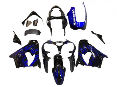 2000-2001 Kawasaki ZX9R Motorcycle Fairings - Glossy Black Blue Flame White Canada