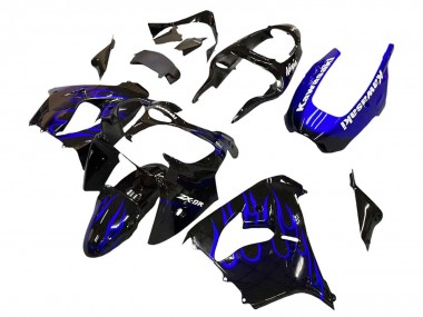 2000-2001 Kawasaki ZX9R Motorcycle Fairings - Glossy Black Blue Flame White Canada