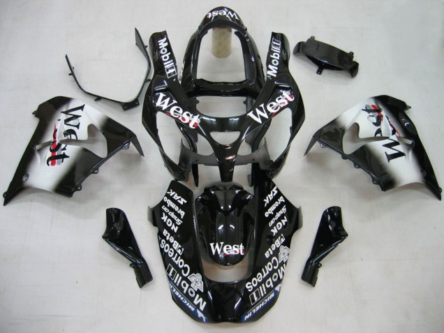 2000-2001 Kawasaki ZX9R Motorcycle Fairings - Glossy Black White West Canada