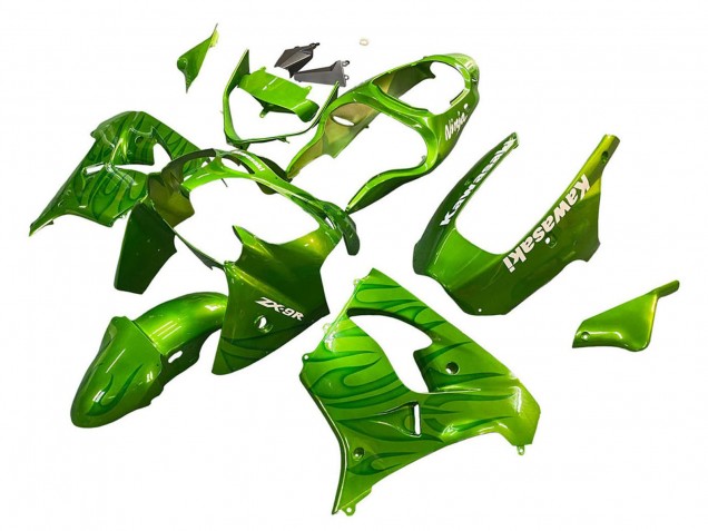 2000-2001 Kawasaki ZX9R Motorcycle Fairings - Green Flame Canada