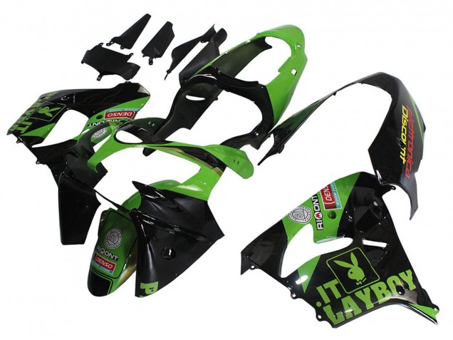 2000-2001 Kawasaki ZX9R Motorcycle Fairings - Green Black Playboy DENSO Canada