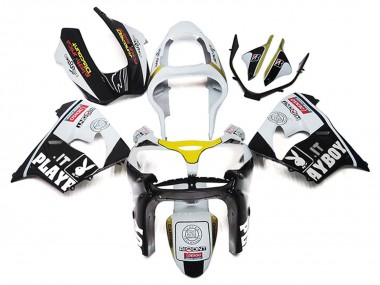 2000-2001 Kawasaki ZX9R Motorcycle Fairings - White Yellow Glossy Black Playboy Canada