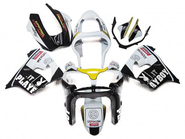 2000-2001 Kawasaki ZX9R Motorcycle Fairings - White Yellow Glossy Black Playboy Canada