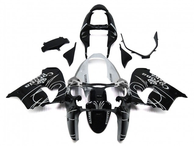 2000-2001 Kawasaki ZX9R Motorcycle Fairings - Glossy Black White Corona Extra Canada
