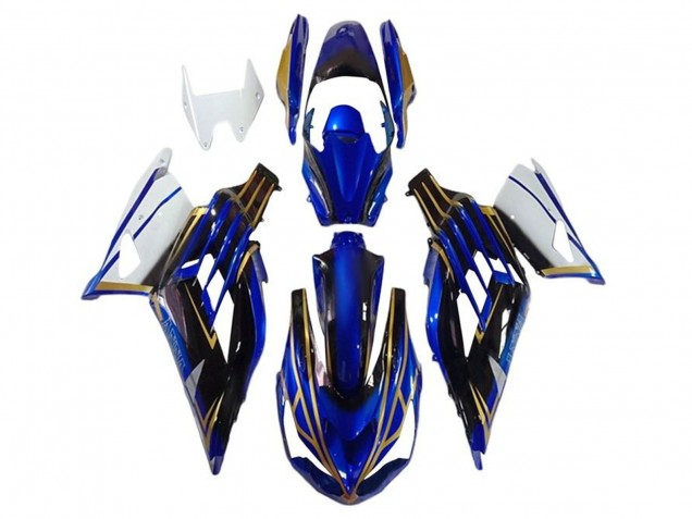 2012-2024 Kawasaki ZX14R ZZR1400 Motorcycle Fairings - White Gold Blue Black Stripe Canada
