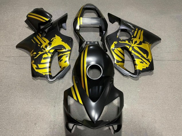 2001-2003 Honda CBR600 F4i Motorcycle Fairings - Gold Matte Black Skull Canada