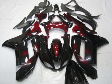 2007-2008 Kawasaki ZX6R Motorcycle Fairings - Black Dark Red Canada