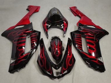 2007-2008 Kawasaki ZX6R Motorcycle Fairings - Black Red Flame Canada